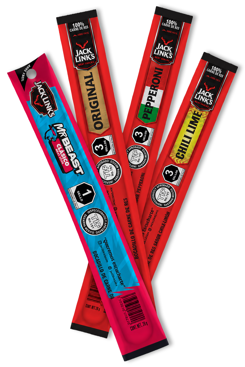 Jack Link's Sticks — MrBeast Clásico, Original, Pepperoni y Chili Lime
